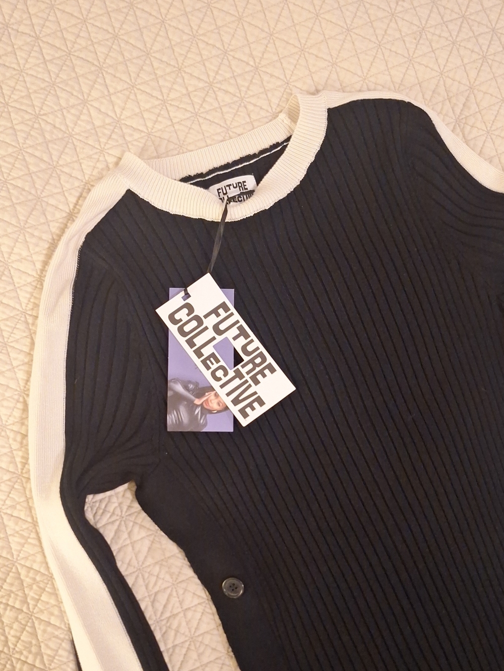 Black and Cream Ribbed Knit Sweater dress new w tags